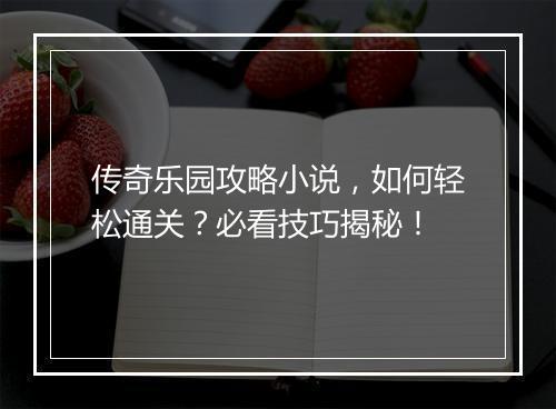 传奇乐园攻略小说，如何轻松通关？必看技巧揭秘！