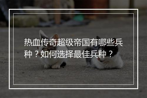 热血传奇超级帝国有哪些兵种？如何选择最佳兵种？