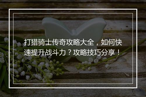 打猎骑士传奇攻略大全，如何快速提升战斗力？攻略技巧分享！
