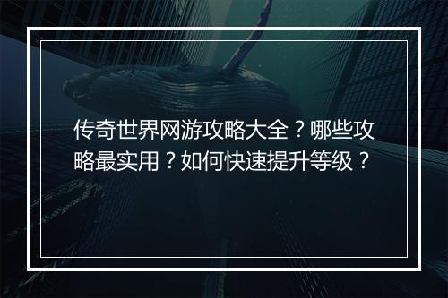 传奇世界网游攻略大全？哪些攻略最实用？如何快速提升等级？