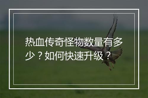 热血传奇怪物数量有多少？如何快速升级？