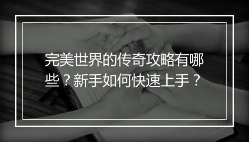 完美世界的传奇攻略有哪些？新手如何快速上手？
