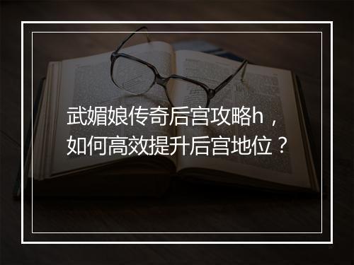 武媚娘传奇后宫攻略h，如何高效提升后宫地位？