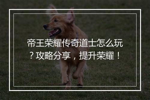 帝王荣耀传奇道士怎么玩？攻略分享，提升荣耀！