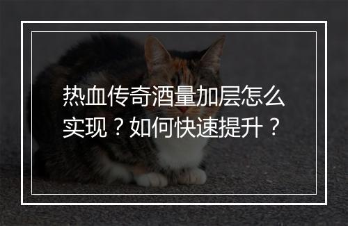 热血传奇酒量加层怎么实现？如何快速提升？