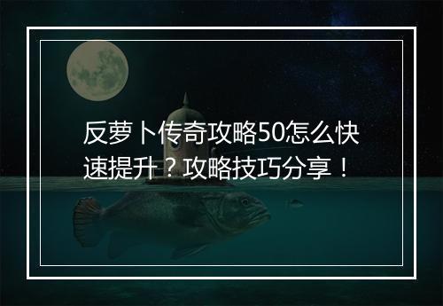 反萝卜传奇攻略50怎么快速提升？攻略技巧分享！