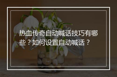 热血传奇自动喊话技巧有哪些？如何设置自动喊话？