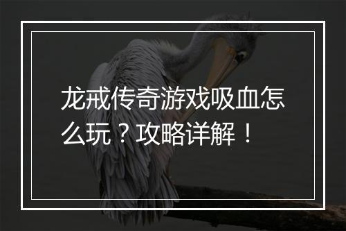 龙戒传奇游戏吸血怎么玩？攻略详解！