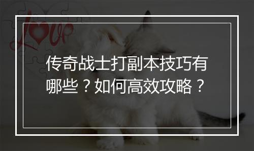 传奇战士打副本技巧有哪些？如何高效攻略？