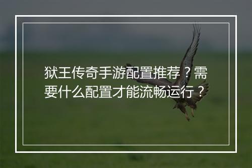 狱王传奇手游配置推荐？需要什么配置才能流畅运行？