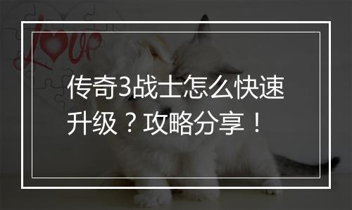 传奇3战士怎么快速升级？攻略分享！