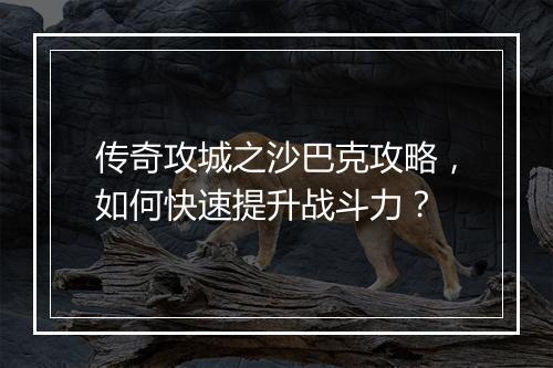 传奇攻城之沙巴克攻略，如何快速提升战斗力？