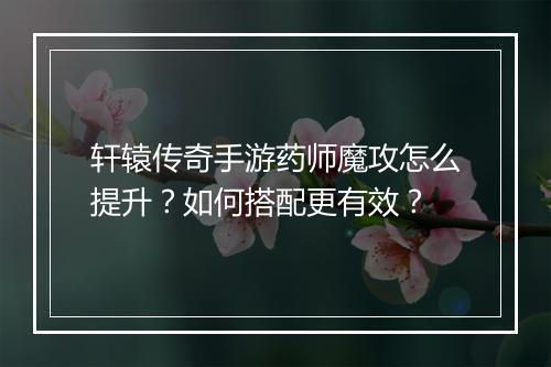 轩辕传奇手游药师魔攻怎么提升？如何搭配更有效？