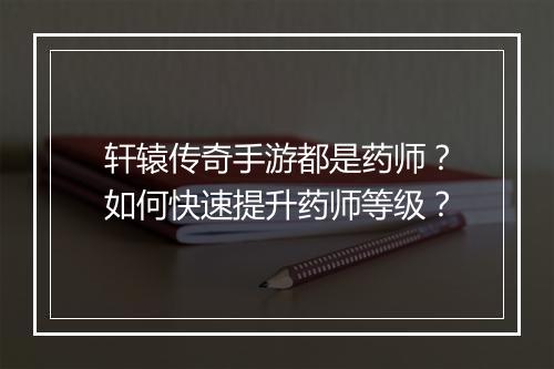 轩辕传奇手游都是药师？如何快速提升药师等级？