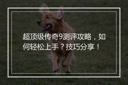 超顶级传奇9测评攻略，如何轻松上手？技巧分享！