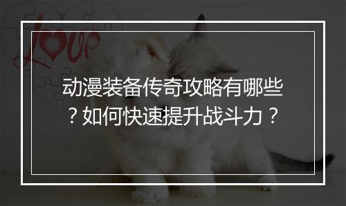 动漫装备传奇攻略有哪些？如何快速提升战斗力？