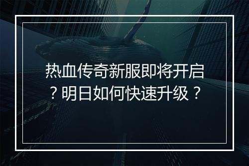 热血传奇新服即将开启？明日如何快速升级？