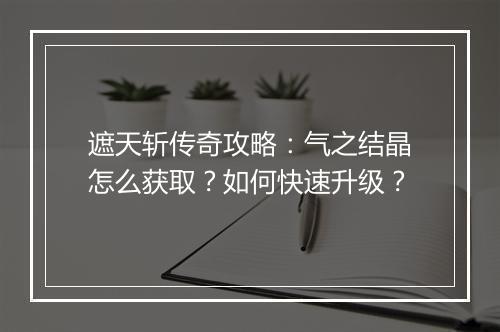 遮天斩传奇攻略：气之结晶怎么获取？如何快速升级？