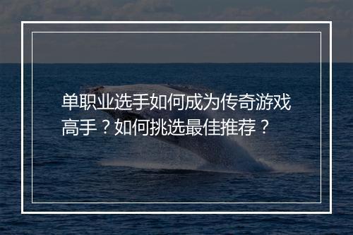 单职业选手如何成为传奇游戏高手？如何挑选最佳推荐？