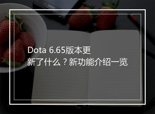 Dota 6.65版本更新了什么？新功能介绍一览
