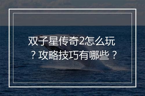 双子星传奇2怎么玩？攻略技巧有哪些？