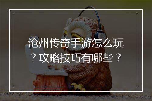沧州传奇手游怎么玩？攻略技巧有哪些？