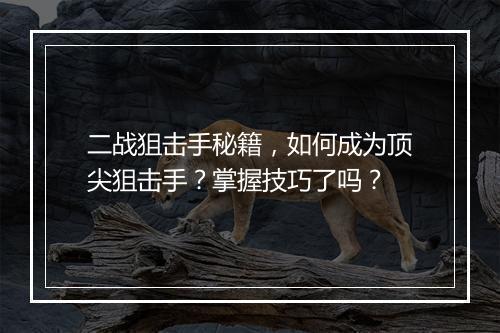 二战狙击手秘籍，如何成为顶尖狙击手？掌握技巧了吗？