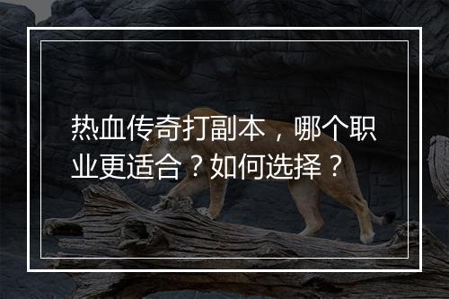 热血传奇打副本，哪个职业更适合？如何选择？
