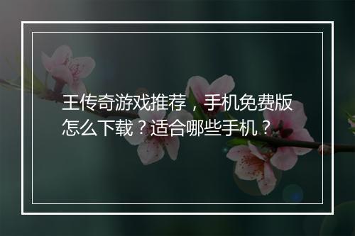 王传奇游戏推荐，手机免费版怎么下载？适合哪些手机？
