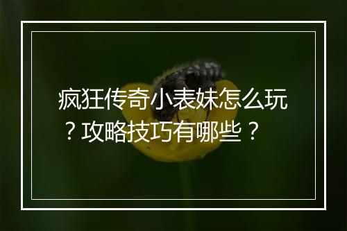 疯狂传奇小表妹怎么玩？攻略技巧有哪些？