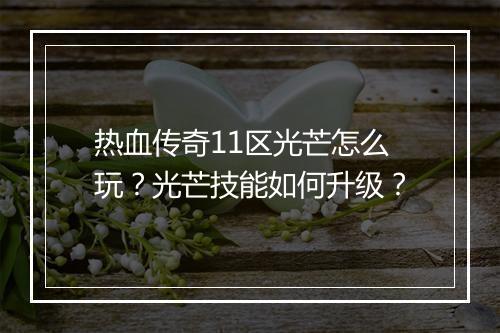 热血传奇11区光芒怎么玩？光芒技能如何升级？