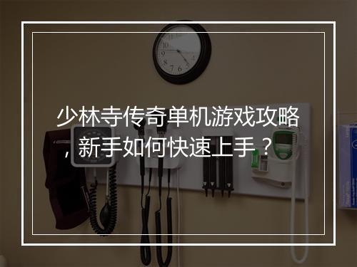 少林寺传奇单机游戏攻略，新手如何快速上手？