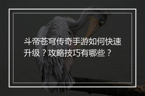 斗帝苍穹传奇手游如何快速升级？攻略技巧有哪些？
