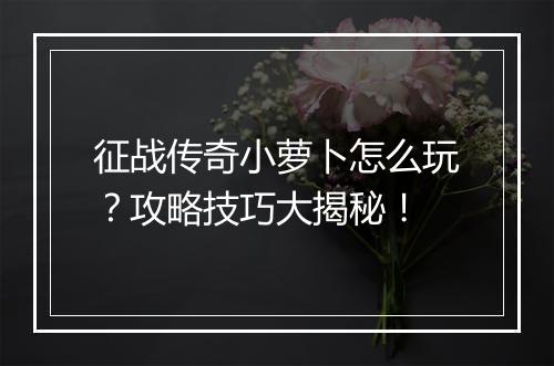 征战传奇小萝卜怎么玩？攻略技巧大揭秘！