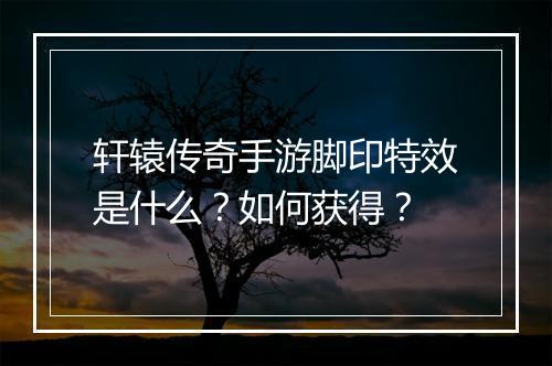 轩辕传奇手游脚印特效是什么？如何获得？