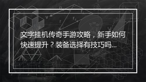 文字挂机传奇手游攻略，新手如何快速提升？装备选择有技巧吗？
