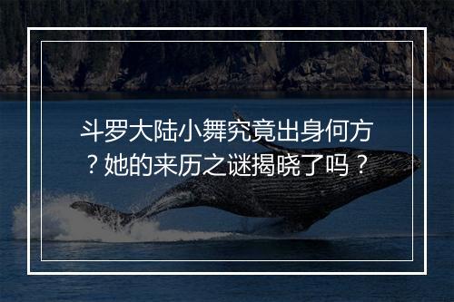 斗罗大陆小舞究竟出身何方？她的来历之谜揭晓了吗？