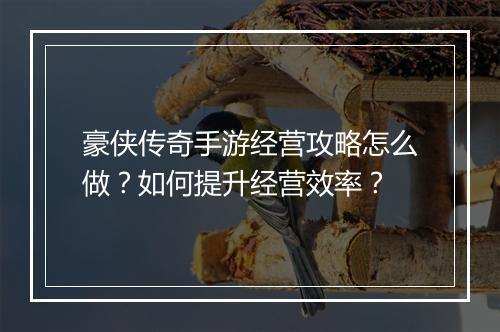豪侠传奇手游经营攻略怎么做？如何提升经营效率？