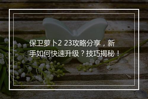 保卫萝卜2 23攻略分享，新手如何快速升级？技巧揭秘！