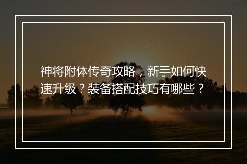 神将附体传奇攻略，新手如何快速升级？装备搭配技巧有哪些？