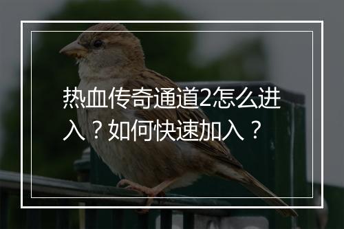 热血传奇通道2怎么进入？如何快速加入？