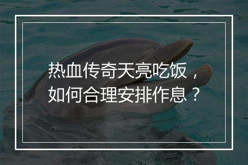 热血传奇天亮吃饭，如何合理安排作息？