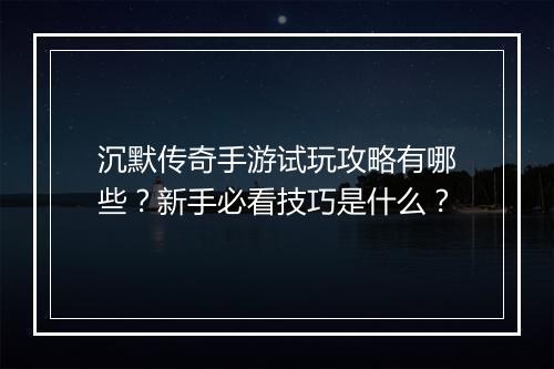沉默传奇手游试玩攻略有哪些？新手必看技巧是什么？