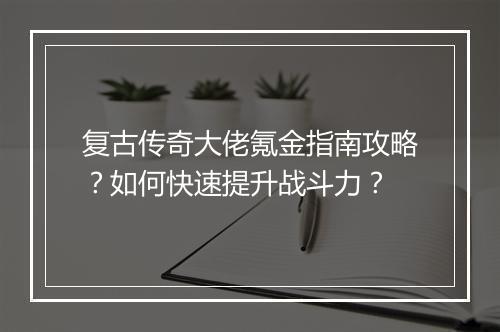 复古传奇大佬氪金指南攻略？如何快速提升战斗力？