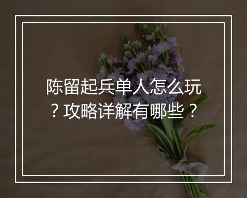 陈留起兵单人怎么玩？攻略详解有哪些？