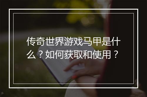 传奇世界游戏马甲是什么？如何获取和使用？