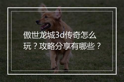 傲世龙城3d传奇怎么玩？攻略分享有哪些？