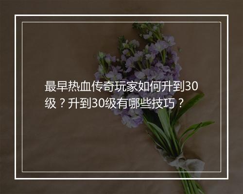 最早热血传奇玩家如何升到30级？升到30级有哪些技巧？