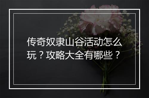 传奇奴隶山谷活动怎么玩？攻略大全有哪些？