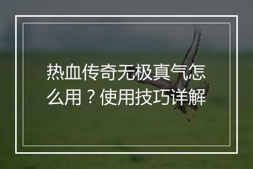 热血传奇无极真气怎么用?使用技巧详解